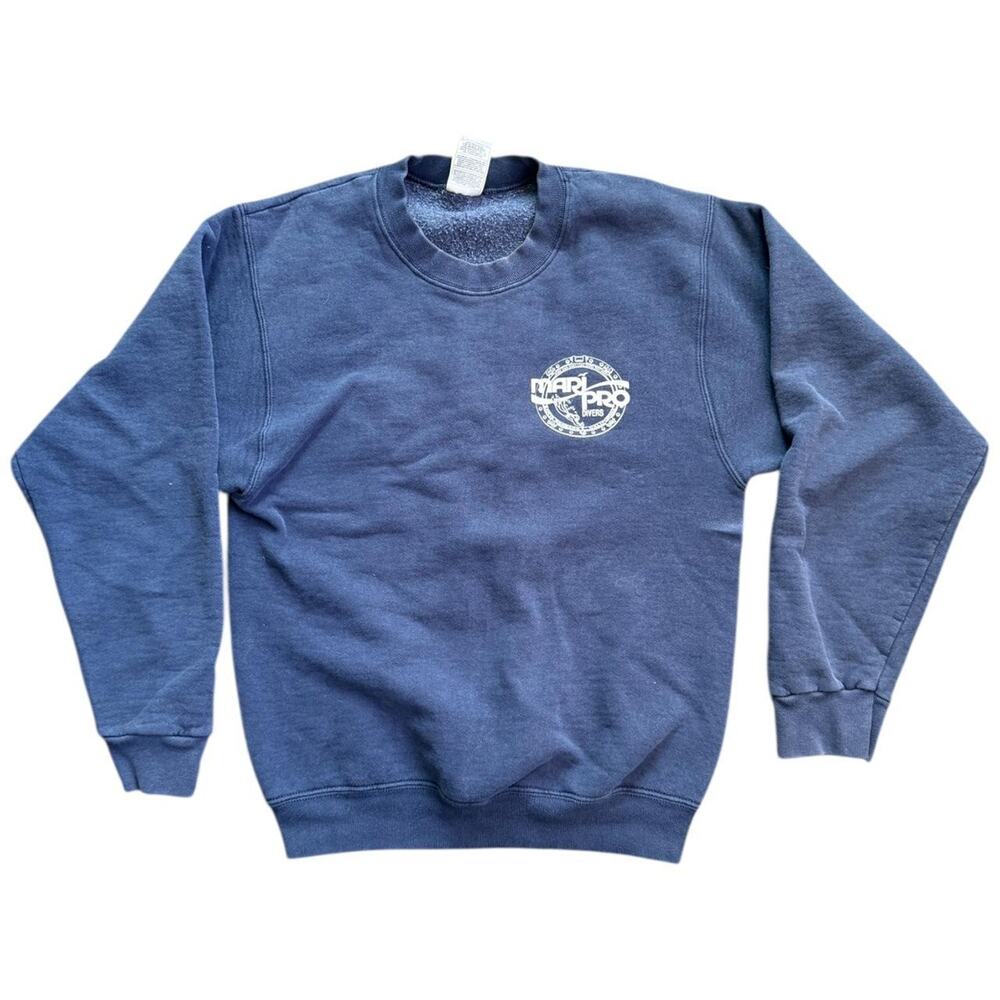 Blue vintage 90s crewneck sweatshirt Mari Pro Divers logo Santa Barbara Size S